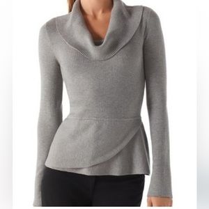 White House Black Market Ribbed Cream Cowl Neck Sweater Wrap Bottom Size XS